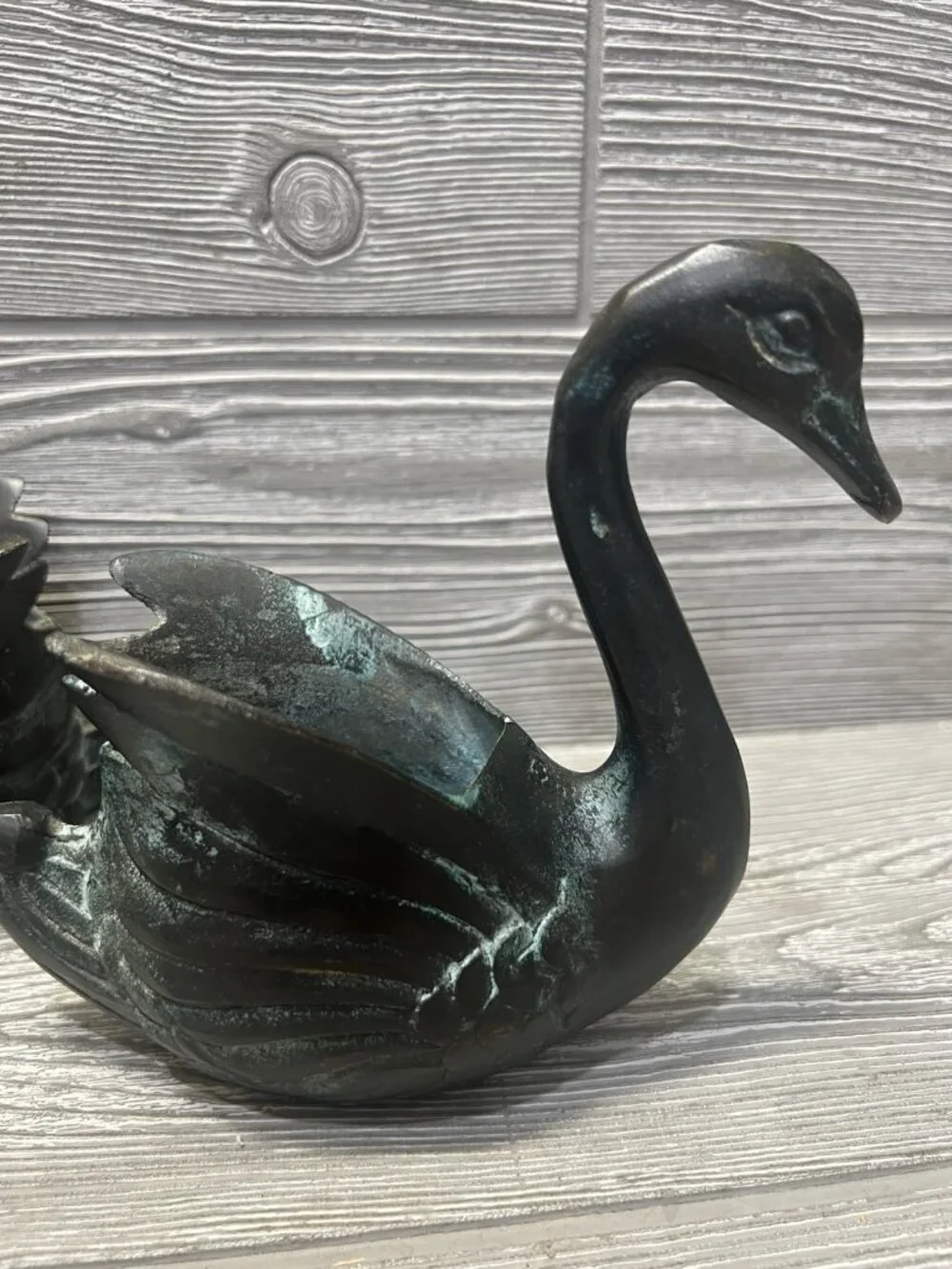 Decorative Swans Figurines Vases Set of 2 Bronze Look MCM Midcentury Decor Heavy